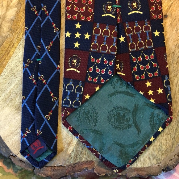 Vintage TOMMY HILFIGER 100% Silk Tie Equestrian Stars Tenniz Blue Gold USA NEW - Picture 12 of 13
